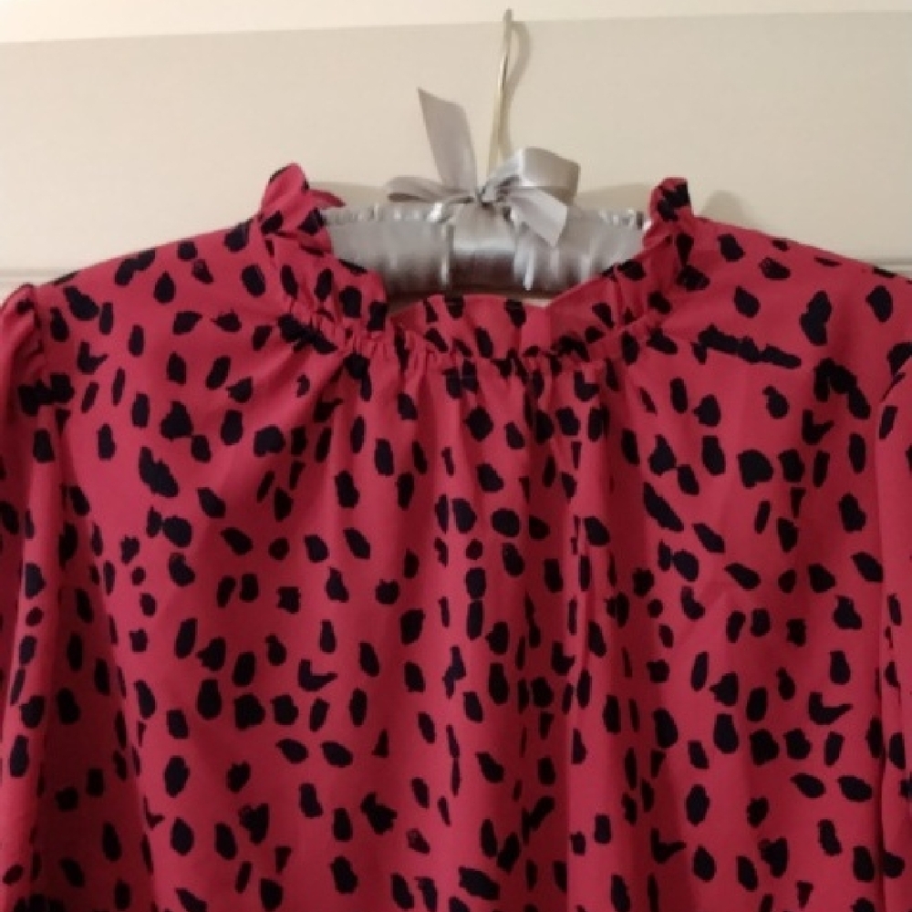 Red Black Leopard Print Long Sleeve Blouse - Picture 2 of 8